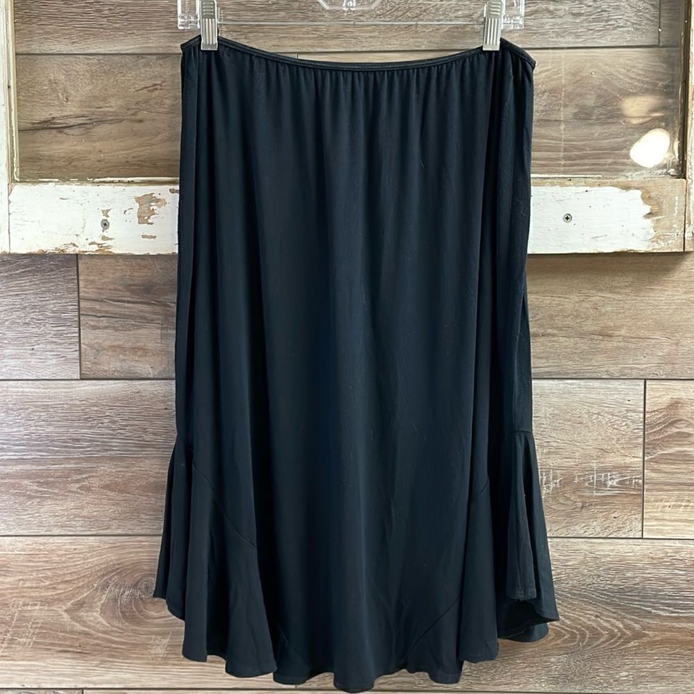 Ninety Ladies Petite Elastic Waist A-Line Skirt, Black, Petite Large